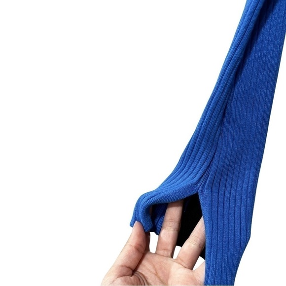 FUTURE COLLECTIVE Ribbed Sweater Long Sleeve Dress Cobalt Blue Black Sz XS - Picture 6 of 8